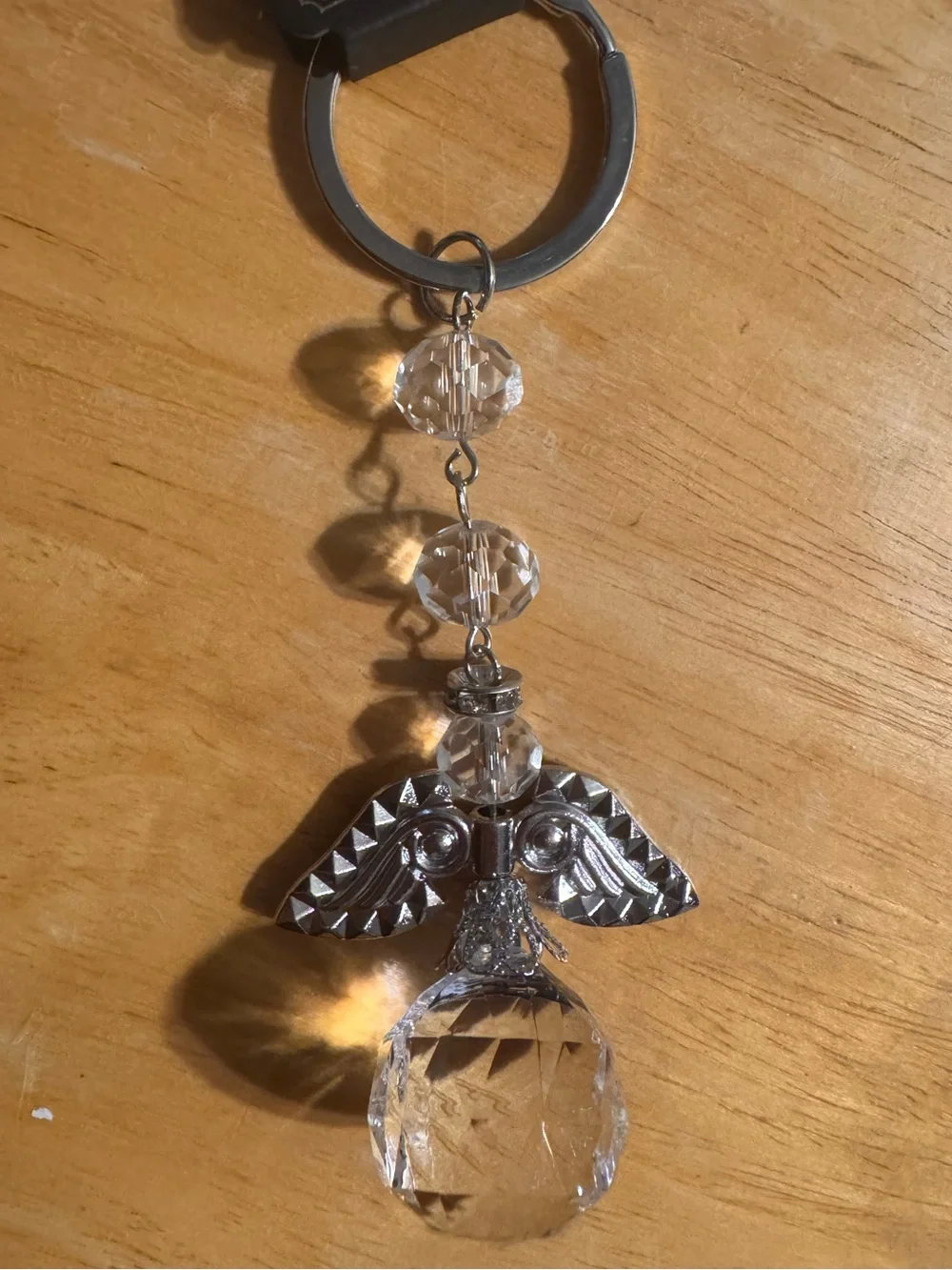 Angel Silver Tone Rhinestone Acrylic Metal Keychain